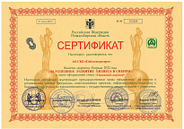 Сертификат лауреата награды "За успешное развитие бизнеса в Сибири в 2022 г."